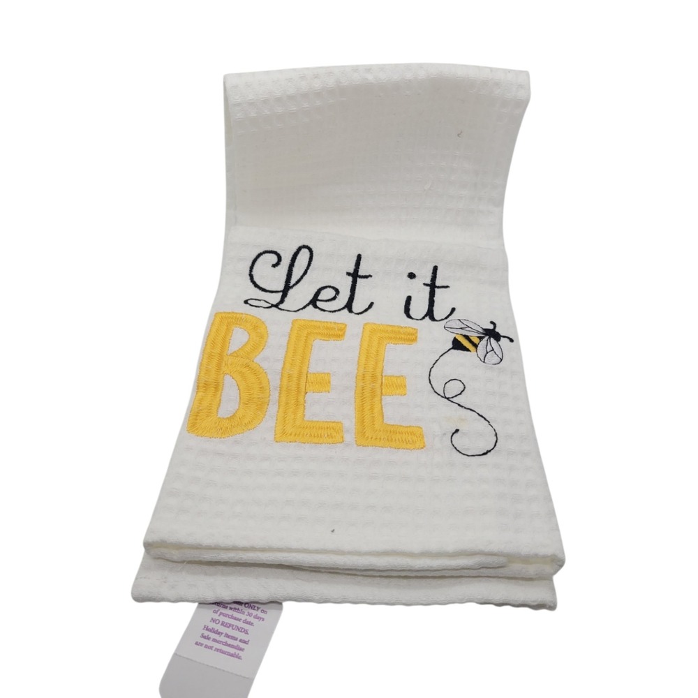 Villa Rosa Let it Bee Embroidered‎ White Waffle Weave Kitchen Hand Towel NWT
